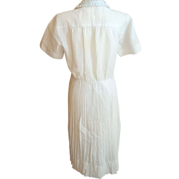 Vintage Handmade Dress sz 14 Lace Ruffle Pale Blue Pleated Midi Wedding 1970's - Picture 3 of 9